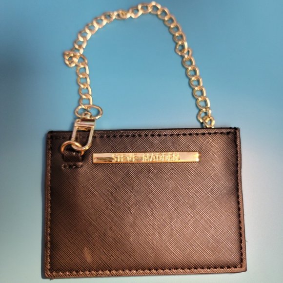 Steve Madden Black Card Holder With Gold Chain - Picture 1 of 2